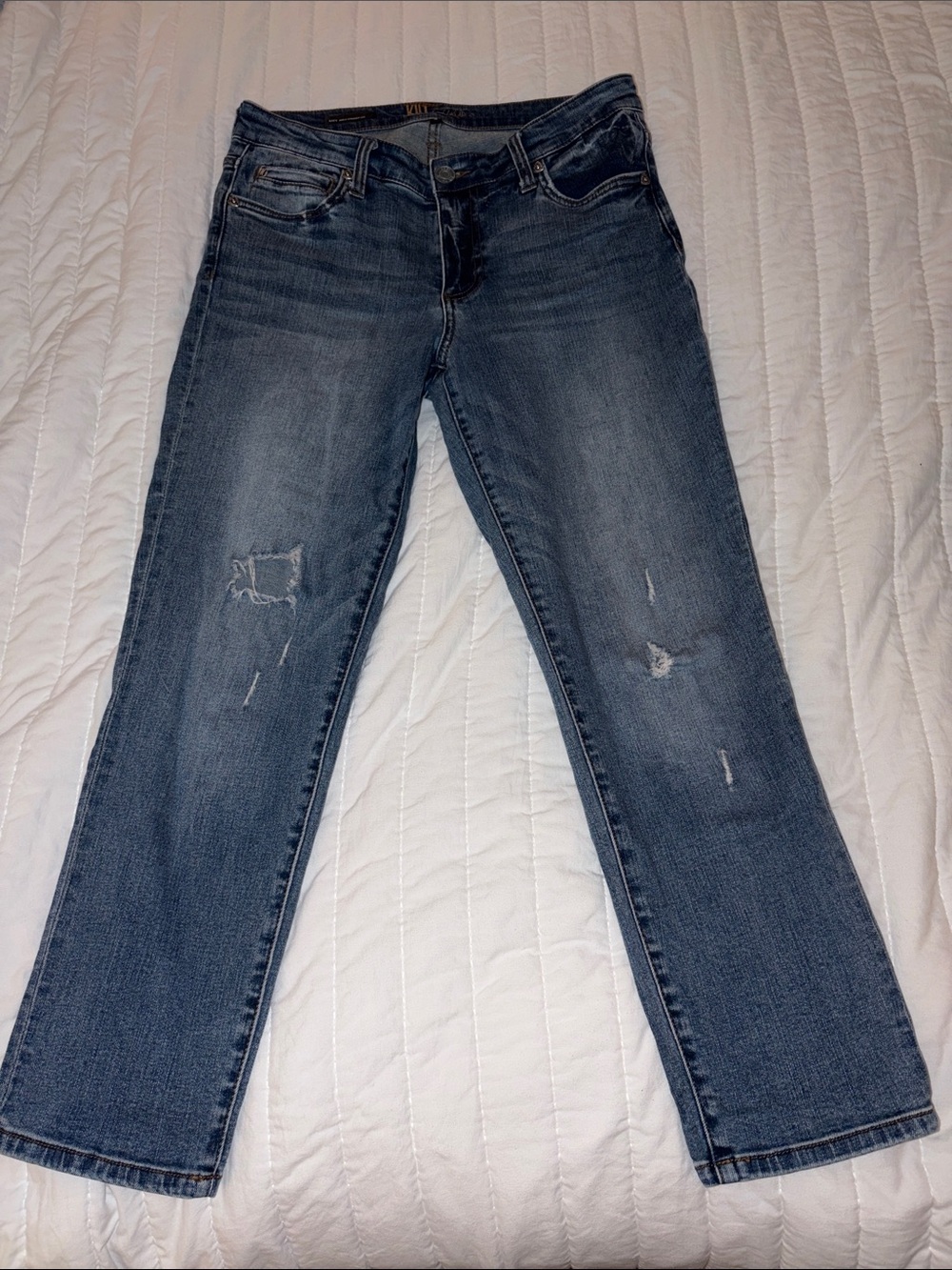 Kut from the Kloth Women's Straight-Leg Distressed Jeans - Medium Blue